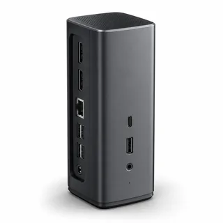 Synthetic editorial illustration for Anker 575 USB-C Docking Station; not an exact product photograph