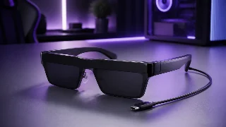 AI-generated editorial concept illustration representing Rokid Max 2 AR Glasses; not an exact product photograph