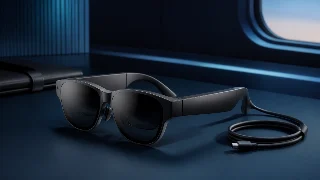 AI-generated editorial concept illustration representing XREAL Air AR Glasses; not an exact product photograph