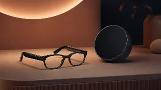 AI-generated editorial concept illustration representing Echo Frames Third Generation with Echo Spot Bundle; not an exact product photograph