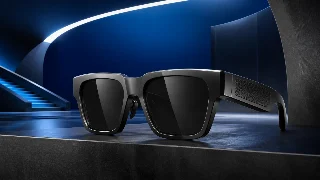 AI-generated editorial concept illustration representing Lucyd Lyte Darkside XL Smart Glasses; not an exact product photograph