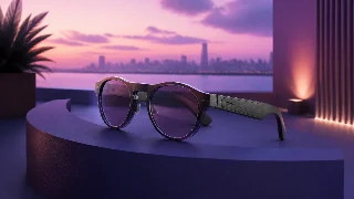 AI-generated editorial concept illustration representing Lucyd Lyte Eclipse V2 Smart Glasses; not an exact product photograph