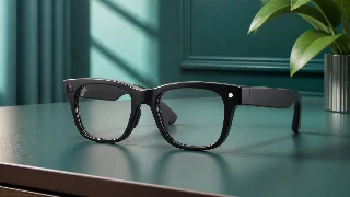 AI-generated editorial concept illustration representing Meta Ray-Ban Wayfarer Gen 2 Matte Black with Clear Lenses; not an exact product photograph