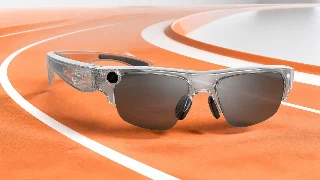 AI-generated editorial concept illustration representing Oakley Meta HSTN Clear with Transitions Grey; not an exact product photograph