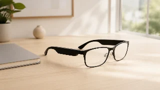 AI-generated editorial concept illustration representing OhO Sunshine T8 Blue-Light Smart Glasses; not an exact product photograph