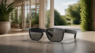 AI-generated editorial concept illustration representing OhO Sunshine T8 Pro Transition Smart Glasses; not an exact product photograph