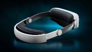 AI-generated editorial concept illustration representing BOBOVR M3 Pro Battery Head Strap; not an exact product photograph