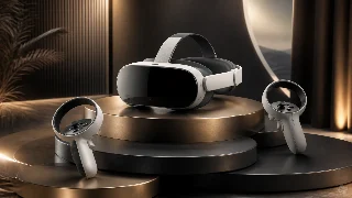 AI-generated editorial concept illustration representing HTC VIVE XR Elite with Deluxe Pack; not an exact product photograph