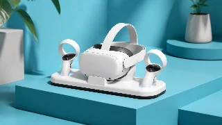 AI-generated editorial concept illustration representing TechKen Charging Dock for Meta Quest 3; not an exact product photograph